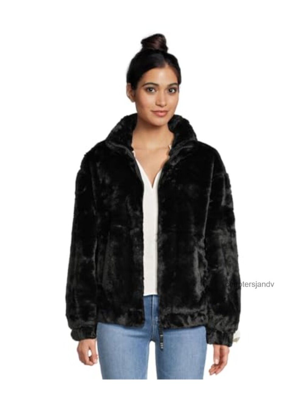 Faux Fur Full Zip Jacket Polyester Cotton Lined Long Sleeve